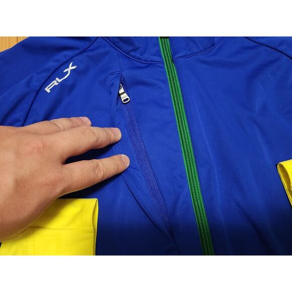 Ralph Lauren RLX Blue Yellow Full Zip Windbreaker Golf Jacket Sports Men's Small - Picture 3 of 8